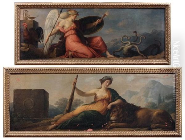 Allegorie De La Guerre (+ Allegorie De La Force; 2 Works) Oil Painting by Charles Meynier