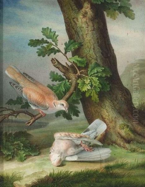 Pancrace. A Bird On A Branch Mourns His Dead Companion Oil Painting by L. Bessa