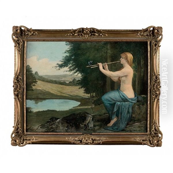 La Joueuse De Flute Dans Un Paysage Oil Painting by Jules Joseph Meynier