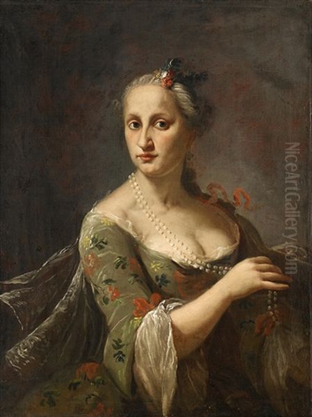 Girl With A Pearl Necklace Oil Painting by Martin van Meytens the Younger