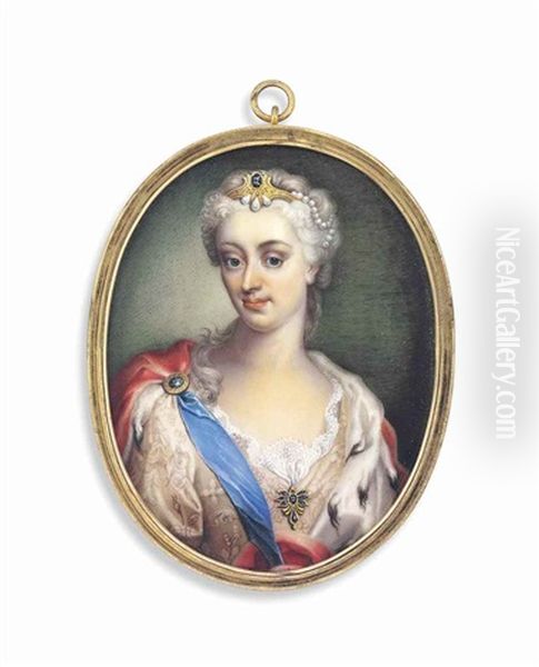 Princess Maria Clementina Sobieska (1702-1735), In Pink Damask Dress, Ermine-lined Red Cloak, Wearing The Blue Sash Of The Order Of The Garter Oil Painting by Martin van Meytens the Younger