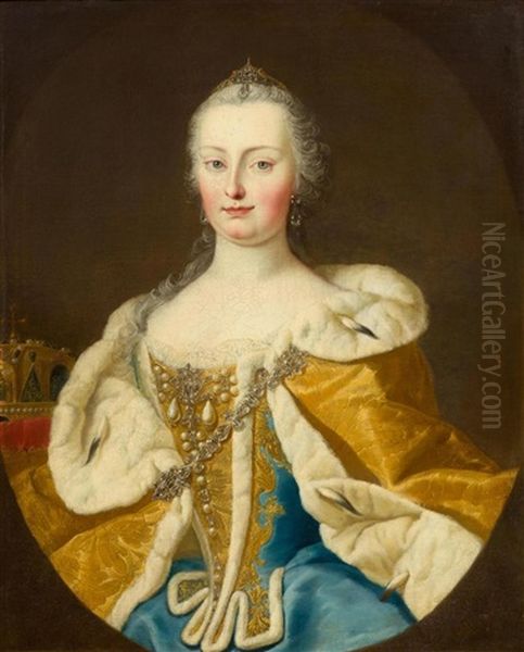 Portrait Of Princess Maria Theresia Of Austria, With Imperial Hungarian Crown Oil Painting by Martin van Meytens the Younger