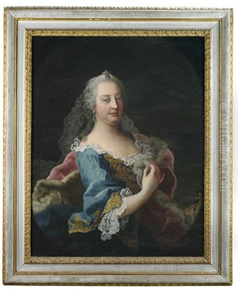 Portrait Der Kaiserin Maria Theresia Im Gemalten Oval Mit Der Osterreichischen Kaiserkrone Im Hintergrund Oil Painting by Martin van Meytens the Younger