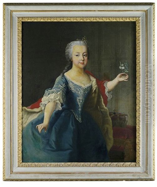 Portrait Der Osterreichischen Erzherzogin Marie Christine Als Kind Mit Krone Im Hintergrund Oil Painting by Martin van Meytens the Younger