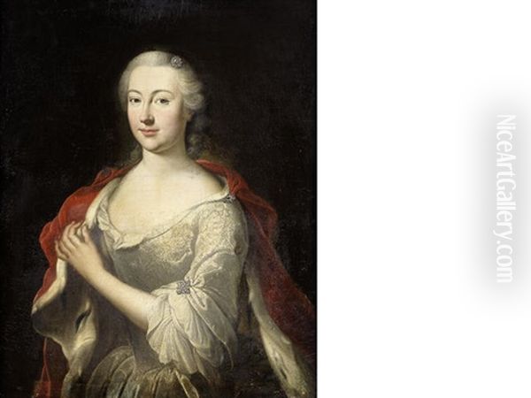 Portrait Of A Lady, Half-length, In A White Dress With An Ermine-trimmed Robe Oil Painting by Martin van Meytens the Younger