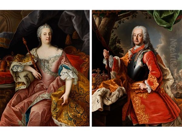 Portraitbildnisse Der Maria Theresia Von Osterreich Und Ihrem Gemahl Franz I Stephan Von Lothringen (pair) Oil Painting by Martin van Meytens the Younger