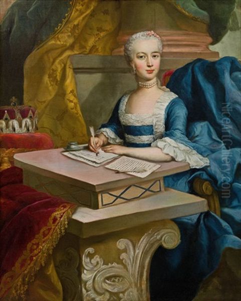 Erzherzogin Maria Josepha Am Schreibpult (1751-1767), Tochter Der Kaiserin Maria Theresia Und Des Kaisers Franz Stephan Oil Painting by Martin van Meytens the Younger