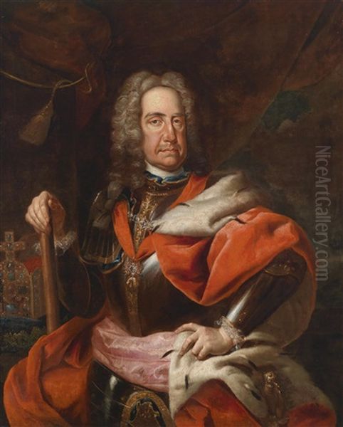 Bildnis Kaiser Karl Vi. (1685-1740) Als Feldherr, Neben Ihm Die Reichskrone Oil Painting by Martin van Meytens the Younger