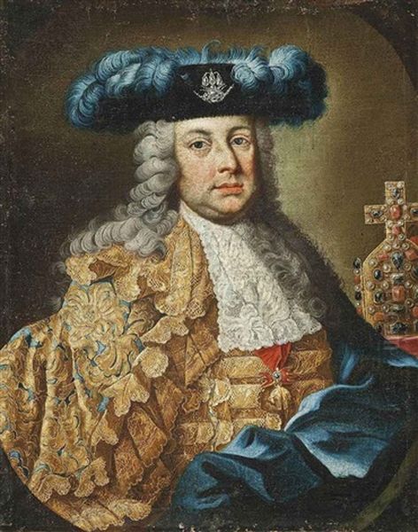 Portrait Of Emperor Franz I, Duke Of Lothringen (1708-1765) In Gold Embroidered Robes, Wearing The Order Of The Golden Fleece Oil Painting by Martin van Meytens the Younger