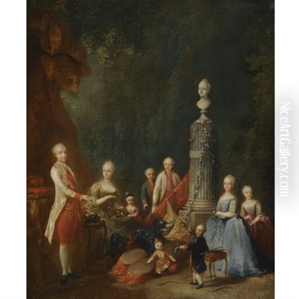 Portrait Of A Noble Family In A Garden Oil Painting by Martin van Meytens the Younger