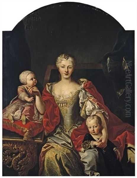 Portrait De Polissena Cristina D'assia-rheinfels, Epouse De Coulon-emmanuel Iii, Avec Ses Enfants Vittorio Amedeo, Futur Amedeo Iii, Et Eleonora Maria Teresa Oil Painting by Martin van Meytens the Younger