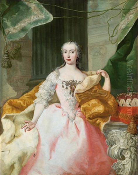 Offizielles Brautbildnis Der Spateren Kaiserin Maria Theresia Als Erzherzogin, Entstanden Anlasslich Ihrer Bevorstehenden Hochzeit Oil Painting by Martin van Meytens the Younger