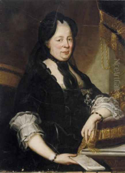 Portrait Of Empress Maria Theresa Of Austria In A Black Dress, Holding A Letter Oil Painting by Martin van Meytens the Younger