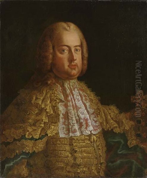 Portrait Of Emperor Francis I Of Austria, Three-quarter Length, Wearing An Elaborately Embroidered Vest And Coat by Martin van Meytens the Younger