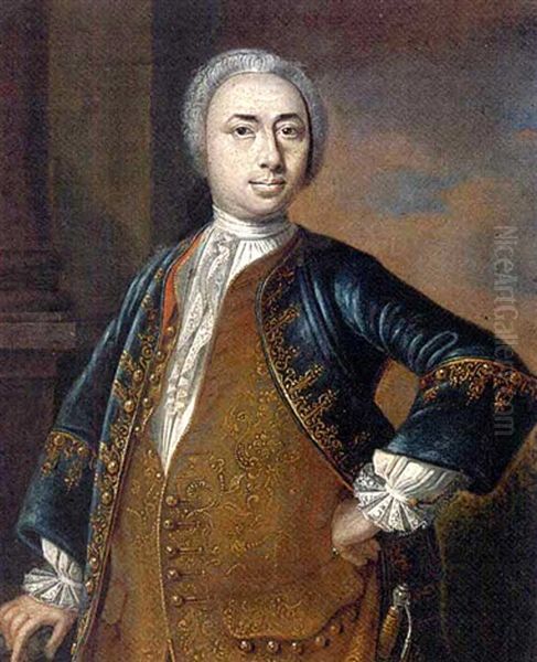 Portrait Of A Gentleman In A Gold Embroidered Waistcoat And Blue Coat, Wearing A Sword Oil Painting by Martin van Meytens the Younger