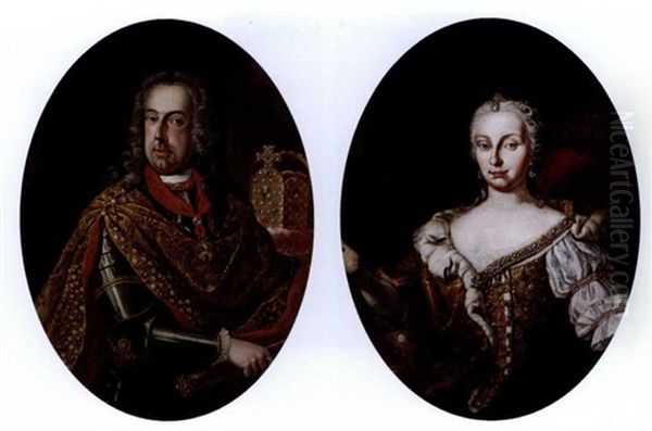 Portrait Of The Empress Maria Theresia Of Austria (+ Portrait Of The Emperor Franz Stephan Of Austria; Pair) Oil Painting by Martin van Meytens the Younger