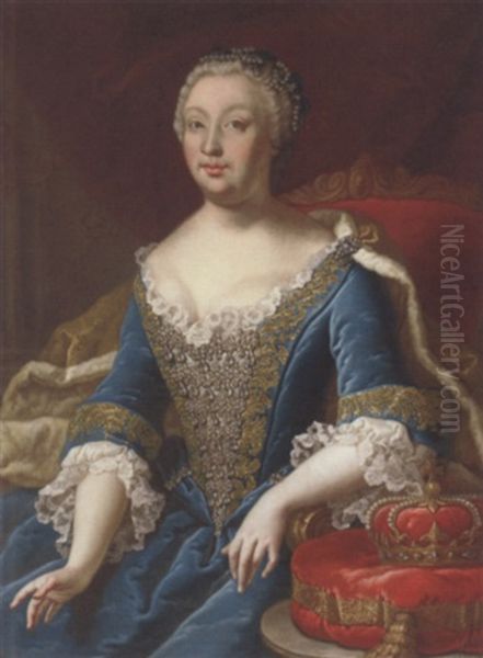 Portrait Of Maria Theresa, Empress Of Austria, In A Gold Embroidered Blue Dress Oil Painting by Martin van Meytens the Younger