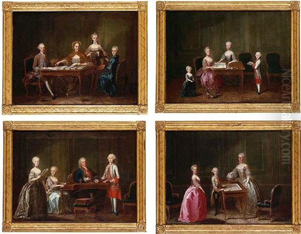 Portrait Group Of The Empress Maria Theresa, Her Husband, The Emperor Franz I And Their Children In An Interior Oil Painting by Martin van Meytens the Younger