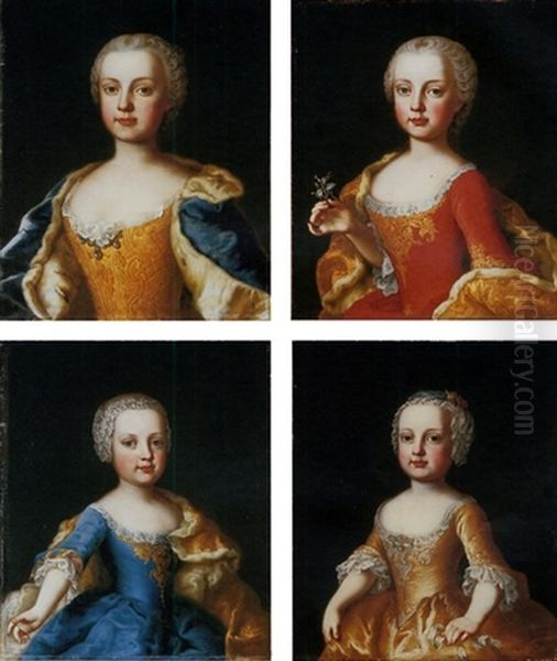 Portraits Of Four Young Noblewomen - Daughters Of The Empress Maria Theresa Of Austria? Oil Painting by Martin van Meytens the Younger