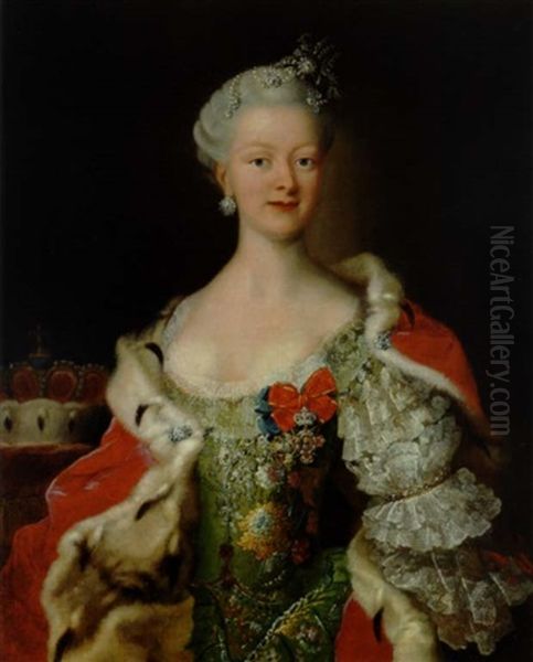 Prinsesse, Antagelig Preussisk, I Gron Brokadekjole Hvorover Hermelinskabe Oil Painting by Martin van Meytens the Younger