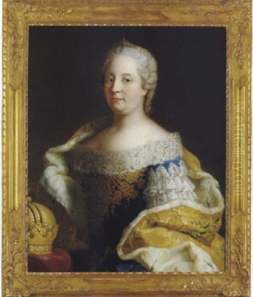 Bildnis Der Kaiserin Maria Theresia Mit Der Rudolfinischen Hauskrone Und Spateren Osterreichischen Kaiserkrone Oil Painting by Martin van Meytens the Younger