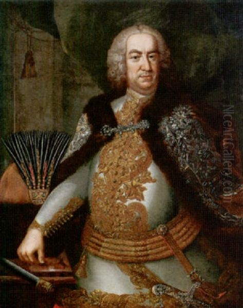 Portrait Of Joseph Count Esterhazy De Galantha Et Frakno, Wearing Armour Oil Painting by Martin van Meytens the Younger