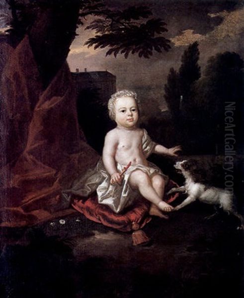 Portrait D'un Enfant Assis Avec Son Chien Oil Painting by Martin van Meytens the Younger