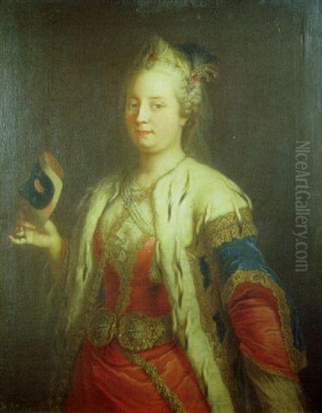 Portrait De L'imperatrice Marie Therese Tenant Un Masque Oil Painting by Martin van Meytens the Younger