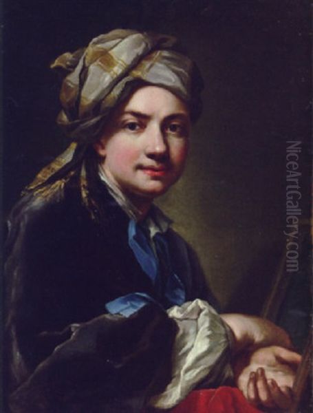 Portrait Of The Artist, In An Embroidered Grey Turban And Dark Grey Coat Oil Painting by Martin van Meytens the Younger