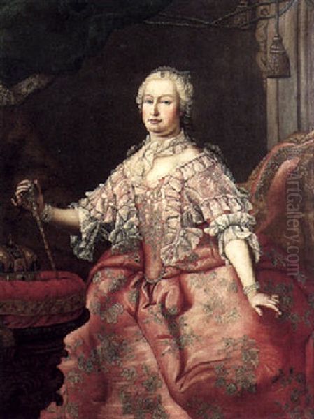 Portrait Of Maria Theresia, Empress Of Austria, Wearing A Red Lace-trimmed Dress Oil Painting by Martin van Meytens the Younger