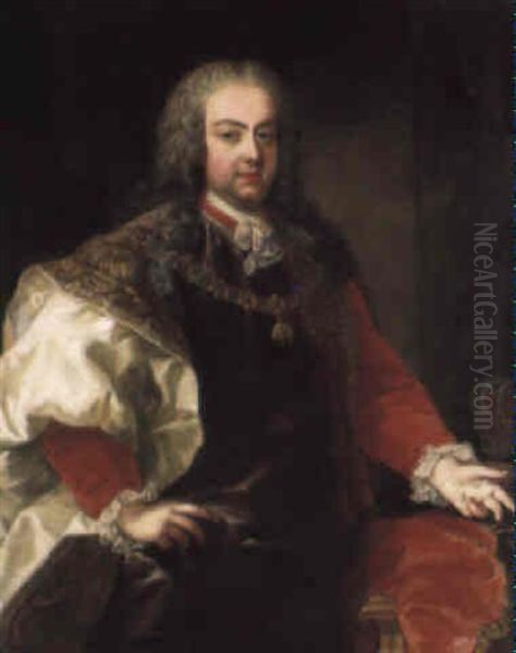 Portrait Of A Gentleman In A Purple Robe With His Hand Resting On A Crown Oil Painting by Martin van Meytens the Younger