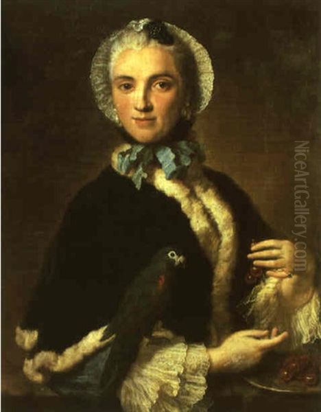 Portrait Of A Lady Holding A Parrot And Cherries Oil Painting by Martin van Meytens the Younger