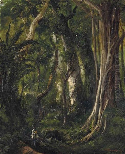 Travellers In A Cuban Forest Oil Painting by Pierre Toussaint Frederic Mialhe