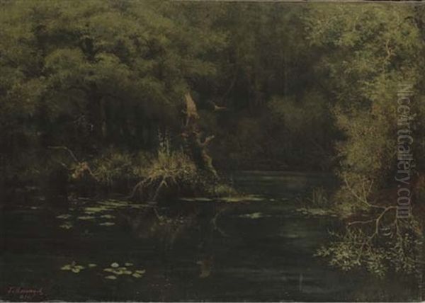 A Lake In A Forest Clearing Oil Painting by Grigori Grigorievich Miasoyedov