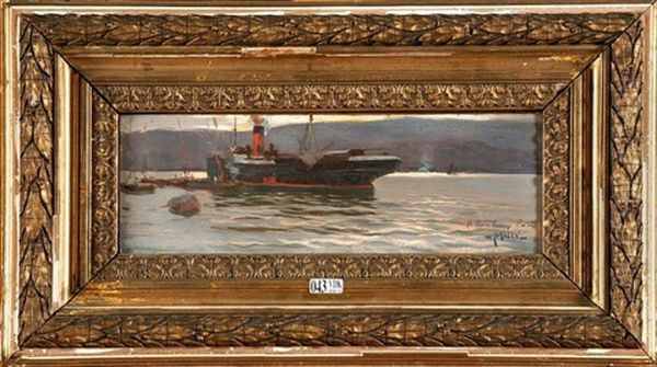 Cargo A L'ancre Oil Painting by Giuseppe Miceu