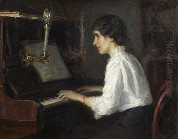 Dame Am Piano Oil Painting by Oskar Michaelis