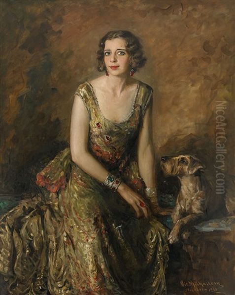 Portratt Av Marguerite Wenner-gren (1891-1973), Nee Liggett Gautier, Gift Med Finansmannen Axel Wenner-gren Oil Painting by Nikola Michailow