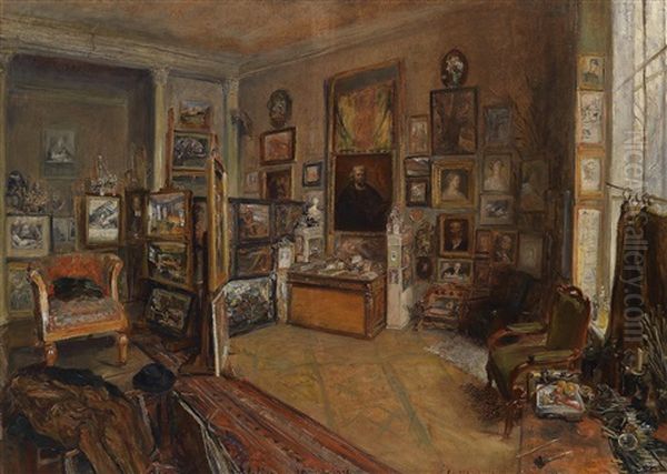 Inneres Des Ateliers In Der Ehemaligen Schleinitzvilla, Wien Xii Oil Painting by Ludwig Michalek