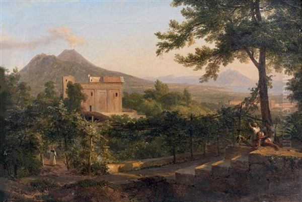 Vue Animee De La Baie De Naples Avec Temple Oil Painting by Achille Etna Michallon