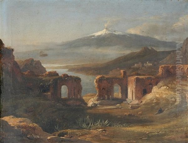 Das Griechisch-romanische Theater Von Taormina Mit Blick Auf Den Atna Oil Painting by Achille Etna Michallon