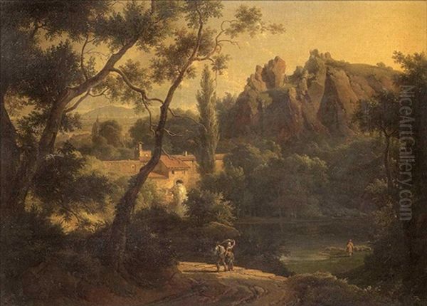 Paysage Aux Deux Promeneurs Oil Painting by Achille Etna Michallon