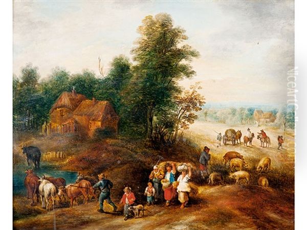 Bauern Bei Der Ruckkehr Von Der Ernte Oil Painting by Theobald Michau