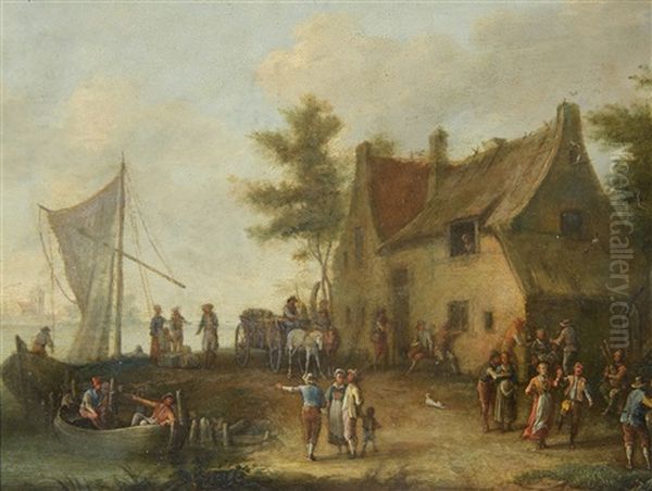 A Harbour Scene With Dancing Peasants Oil Painting by Theobald Michau