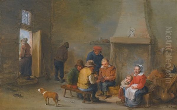 Peasants In An Interior Oil Painting by Theobald Michau