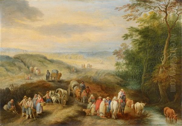 Landscape With Travellers And Peasants Oil Painting by Theobald Michau