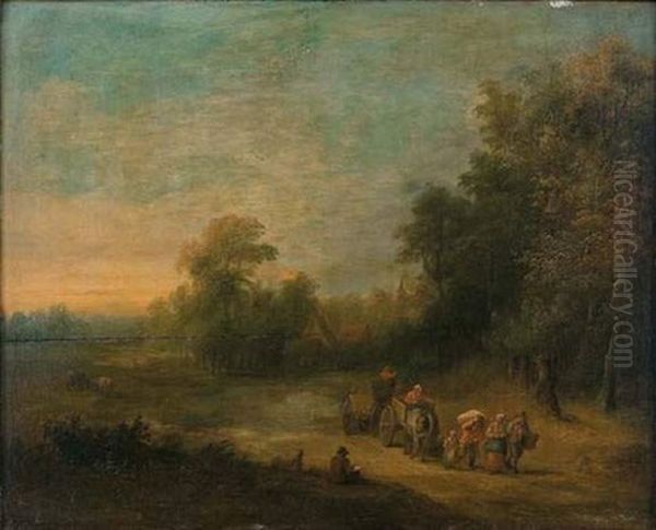 Caravane Dans Un Paysage De Riviere Oil Painting by Theobald Michau