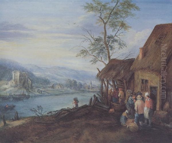 Flusslandschaft Mit Traubentrennenden Bauern Oil Painting by Theobald Michau