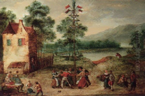 Peasants Dancing Around A Maypole Oil Painting by Theobald Michau