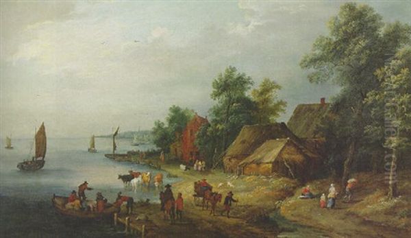 A Village On A River Estuary by Theobald Michau