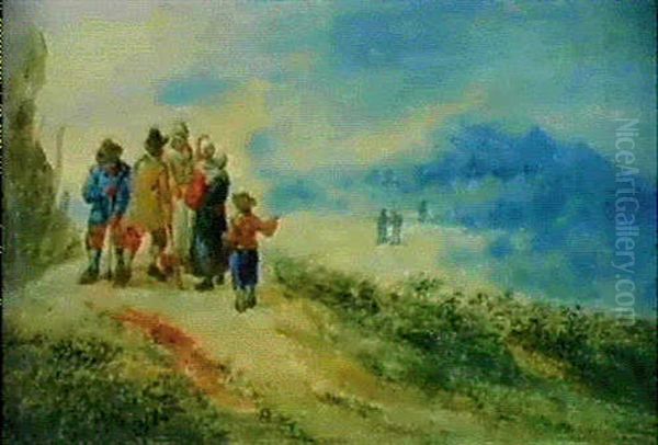 Reunion De Personnages Dans Un Paysage Oil Painting by Theobald Michau